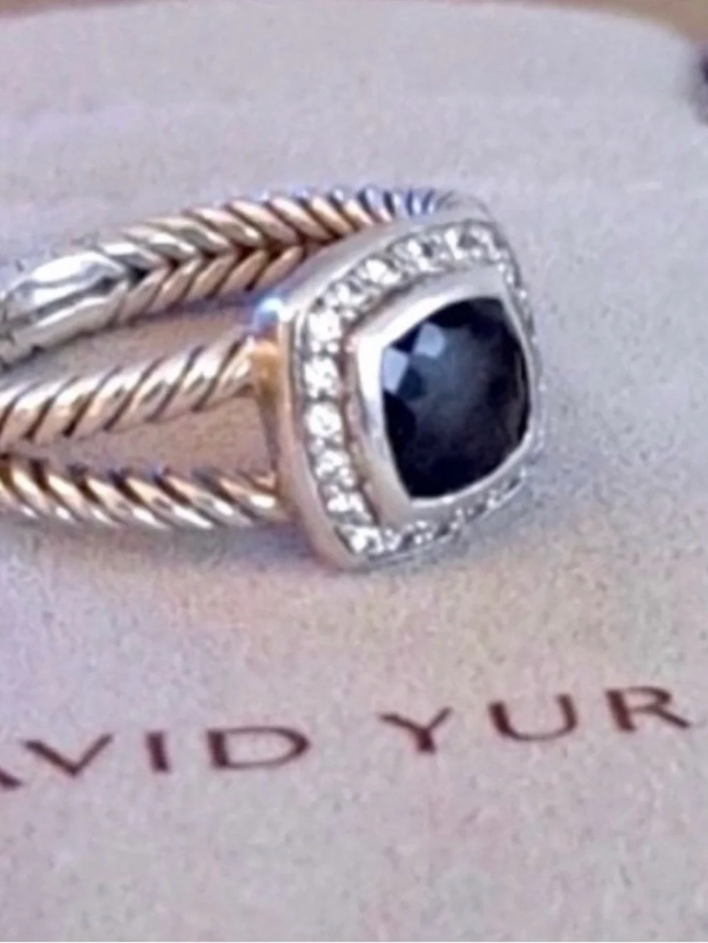David Yurman Sterling Rope Band Ring with Black Onyx Cushion 5.5 size - Picture 3 of 5